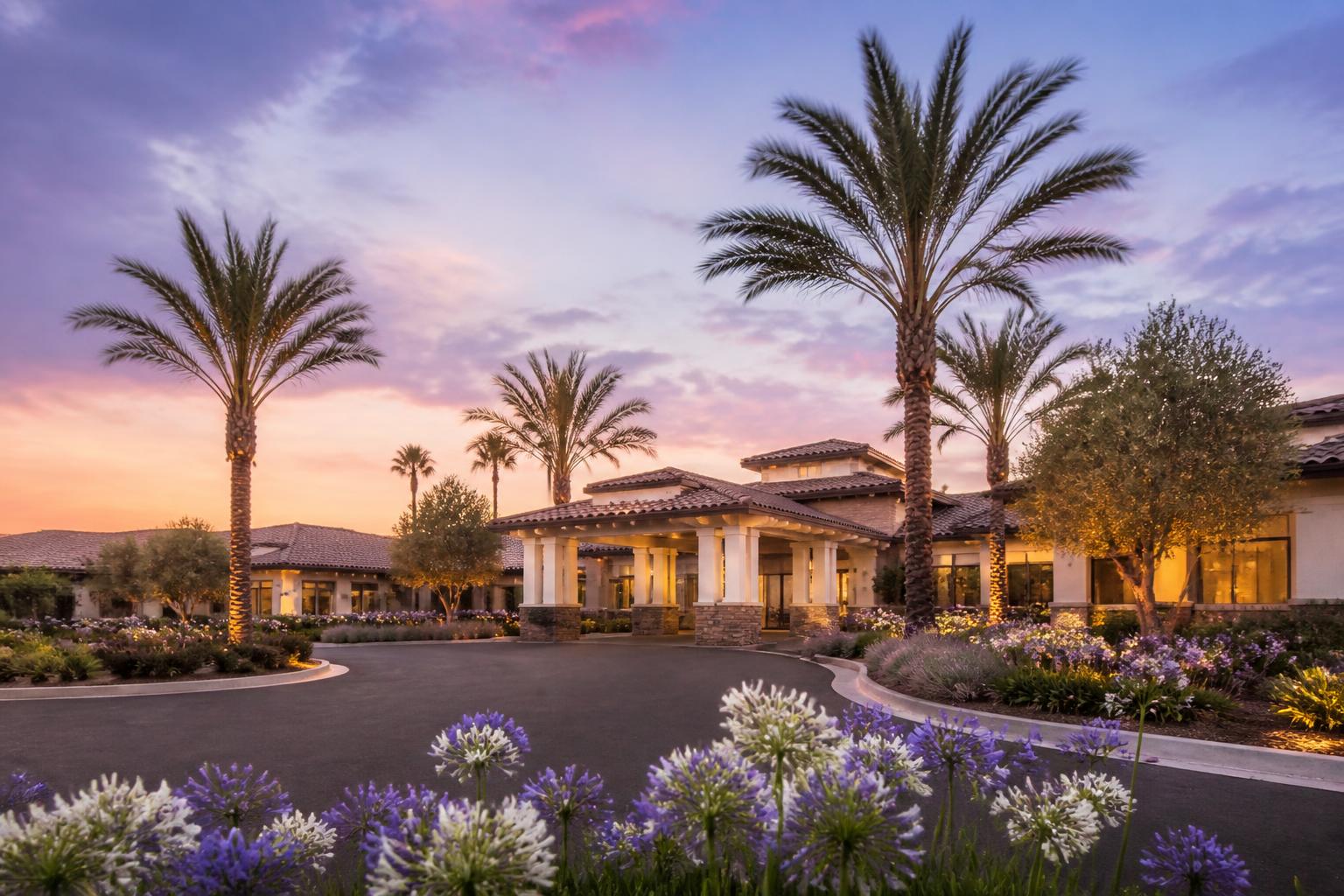 Exterior of an assisted living facility in Santa Monica with gardens
